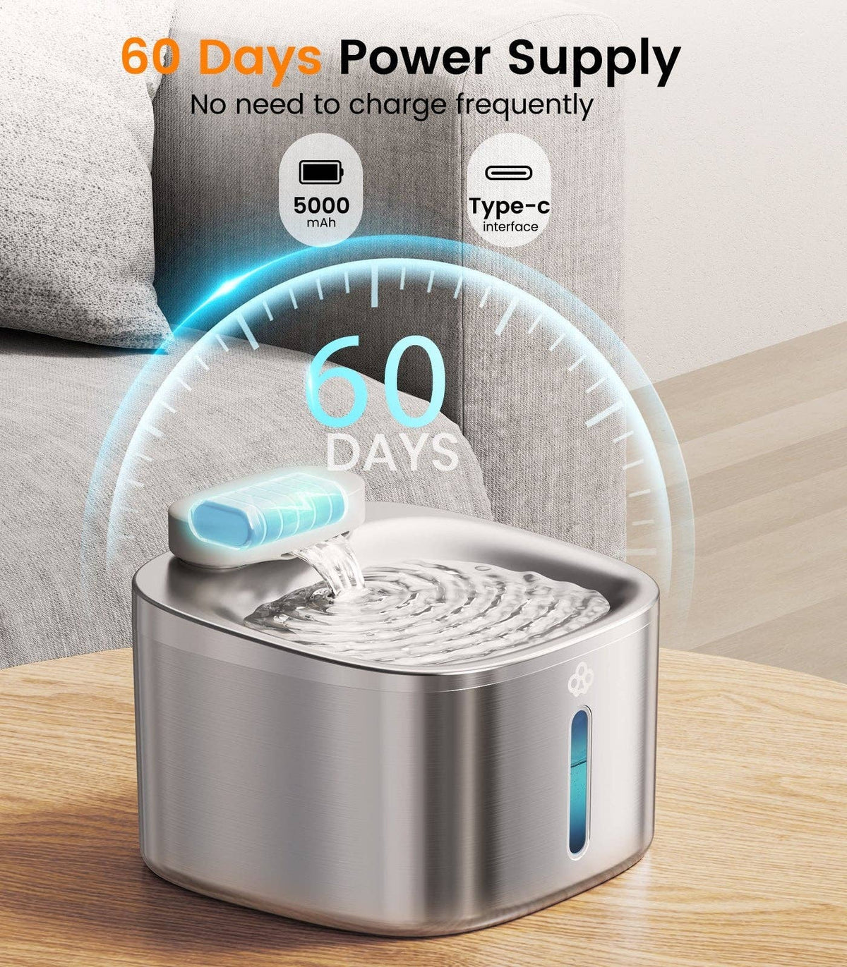 Oneisall 7L Pet Water Fountain with Visual Water Level