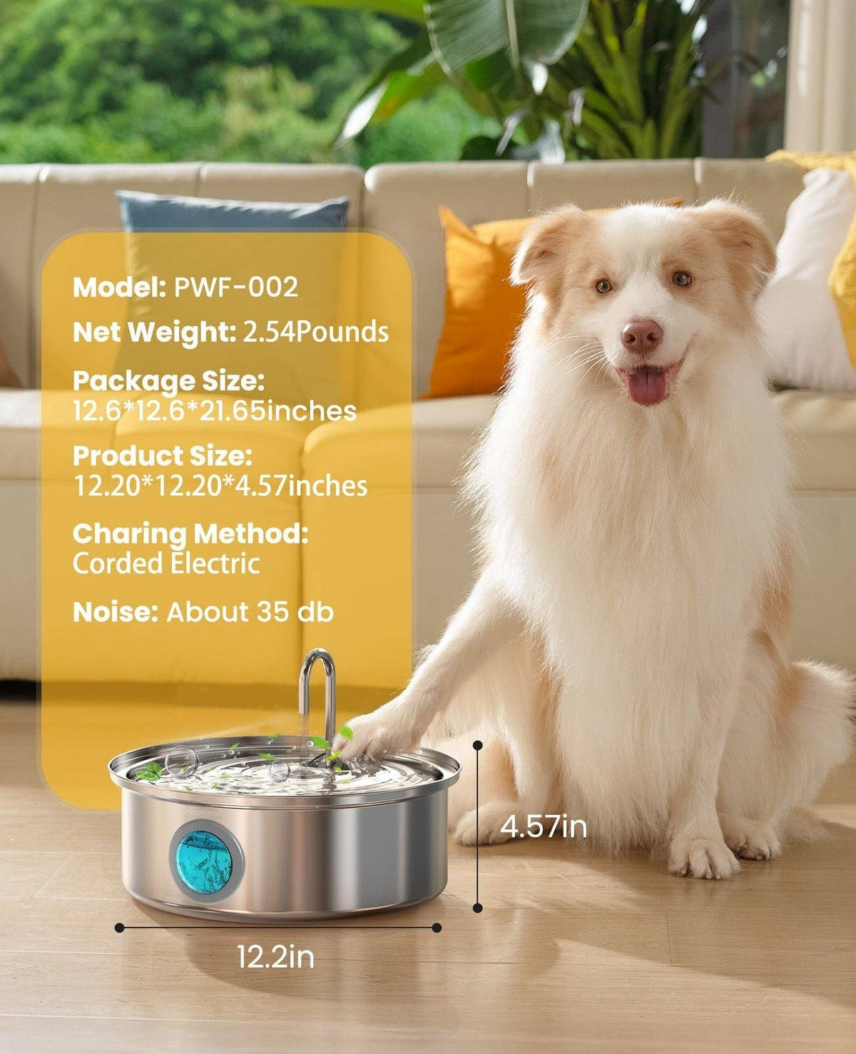 Oneisall 7L Pet Water Fountain with Visual Water Level