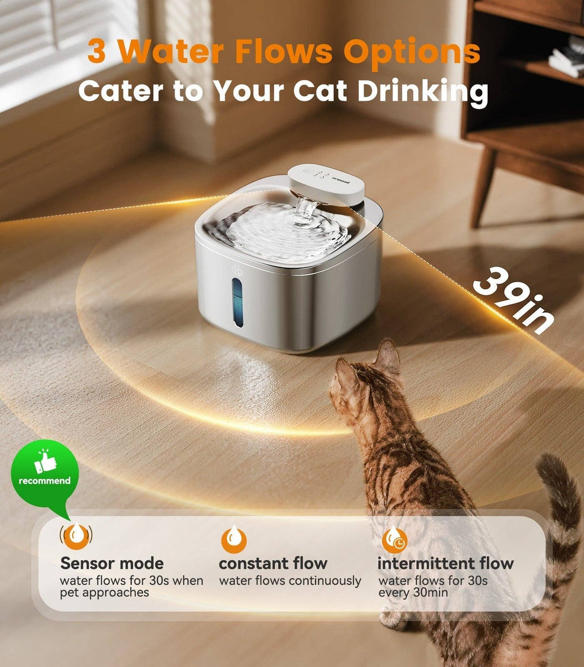 Oneisall 7L Pet Water Fountain with Visual Water Level